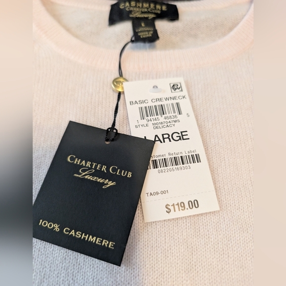 Charter Club 100% Cashmere Pale Pink  Crewneck Sweater, Women's Large, NWT - Picture 2 of 7